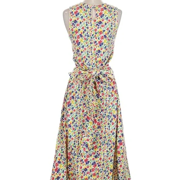 Vintage 90s Cambridge Spirit Sz S Multicolor Sleeveless Floral Belted Midi Dress - Picture 2 of 6